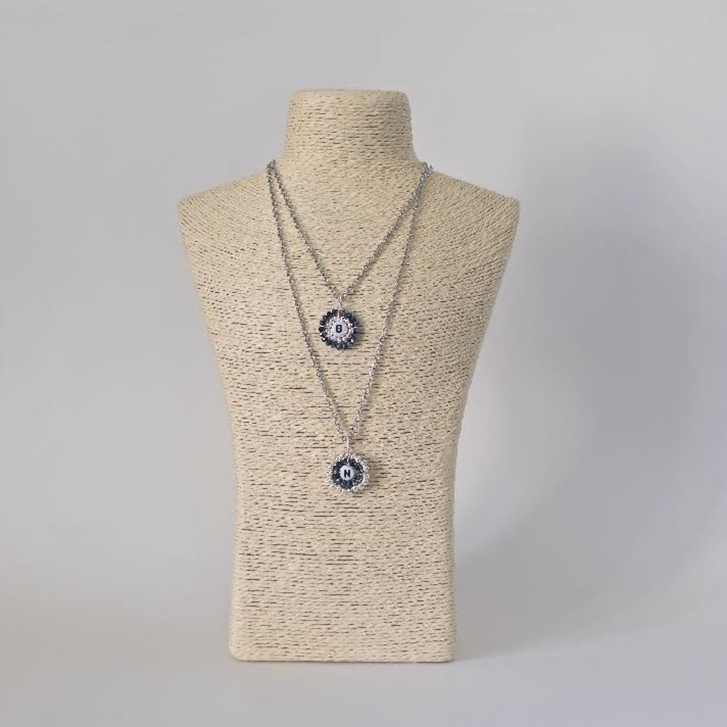 Letter charm necklace silver and black