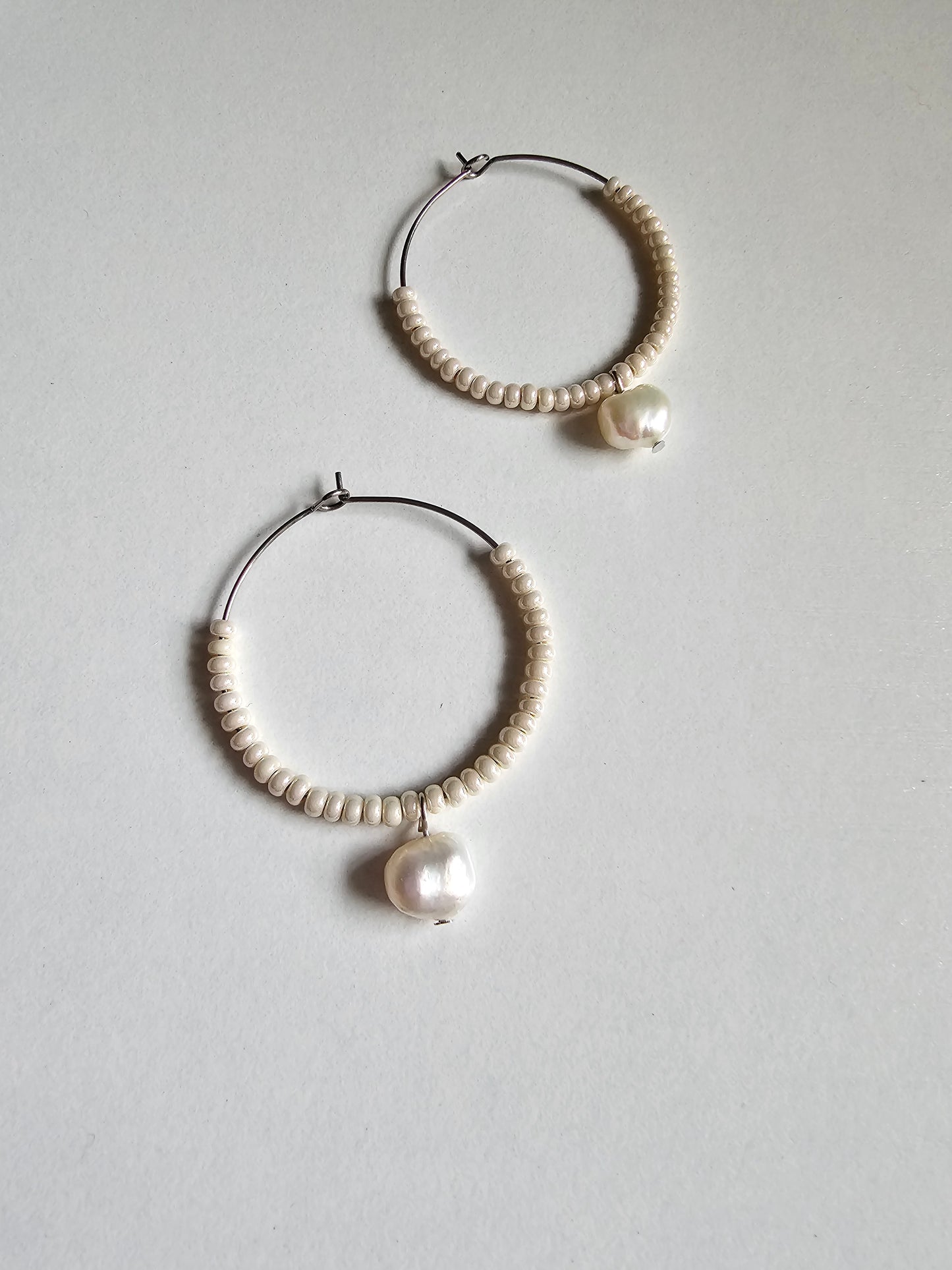Seed beads and pearl hoops