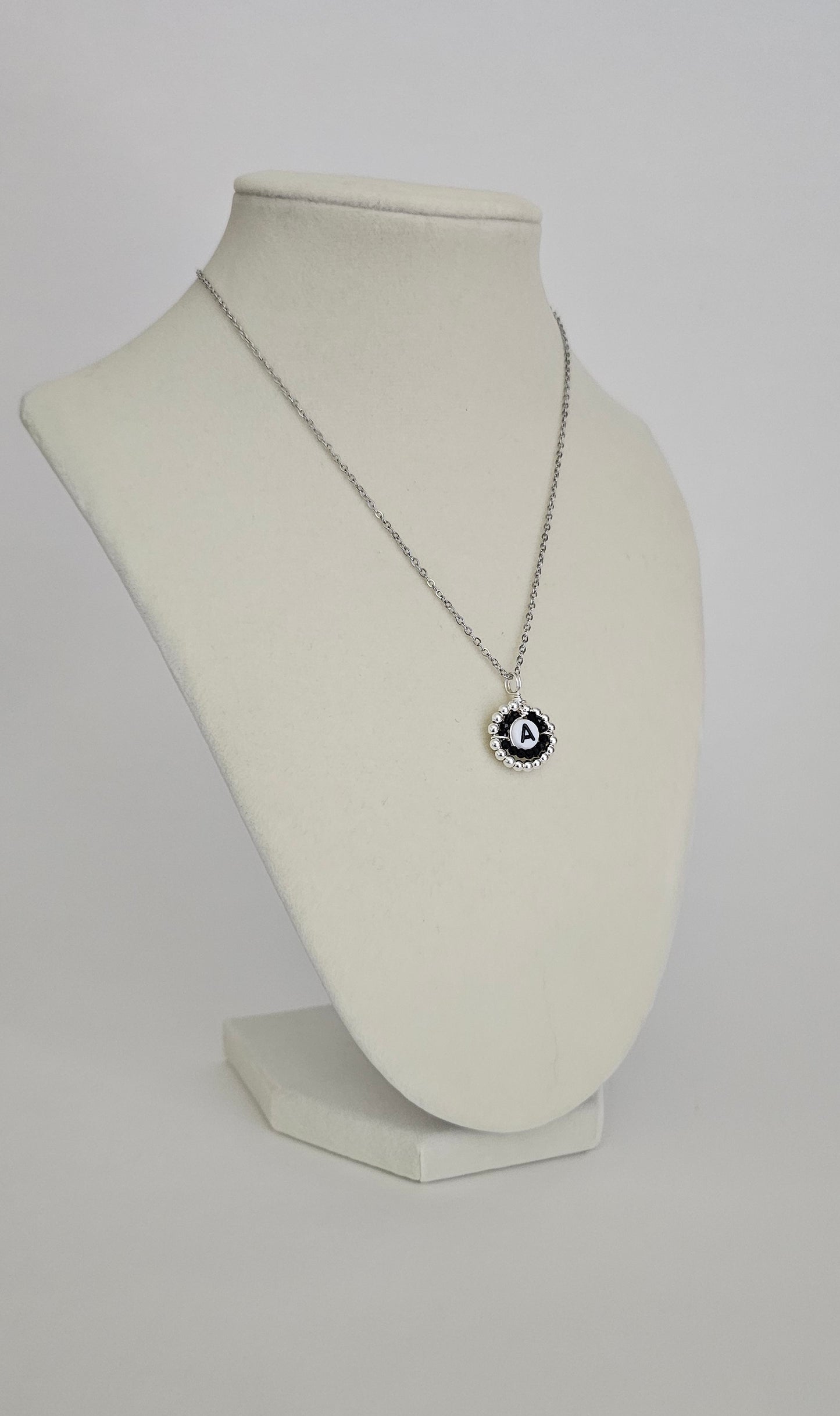 Letter charm necklace silver and black