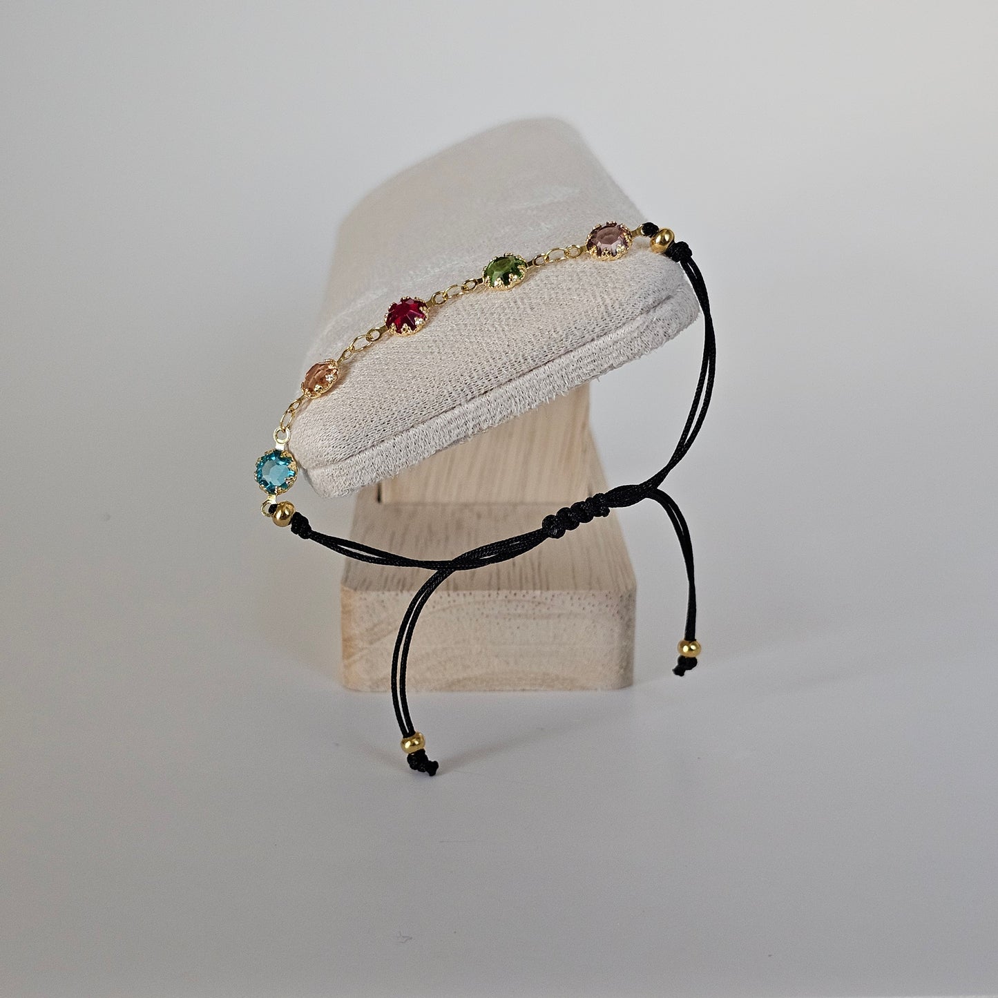 Knowted/ Black Cord-Colorful Crystals