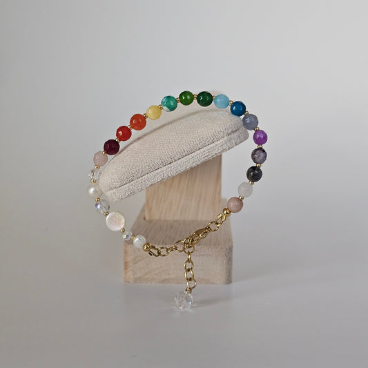 Arm Candy Bracelets/rainbow gems/pearls/clear crystals