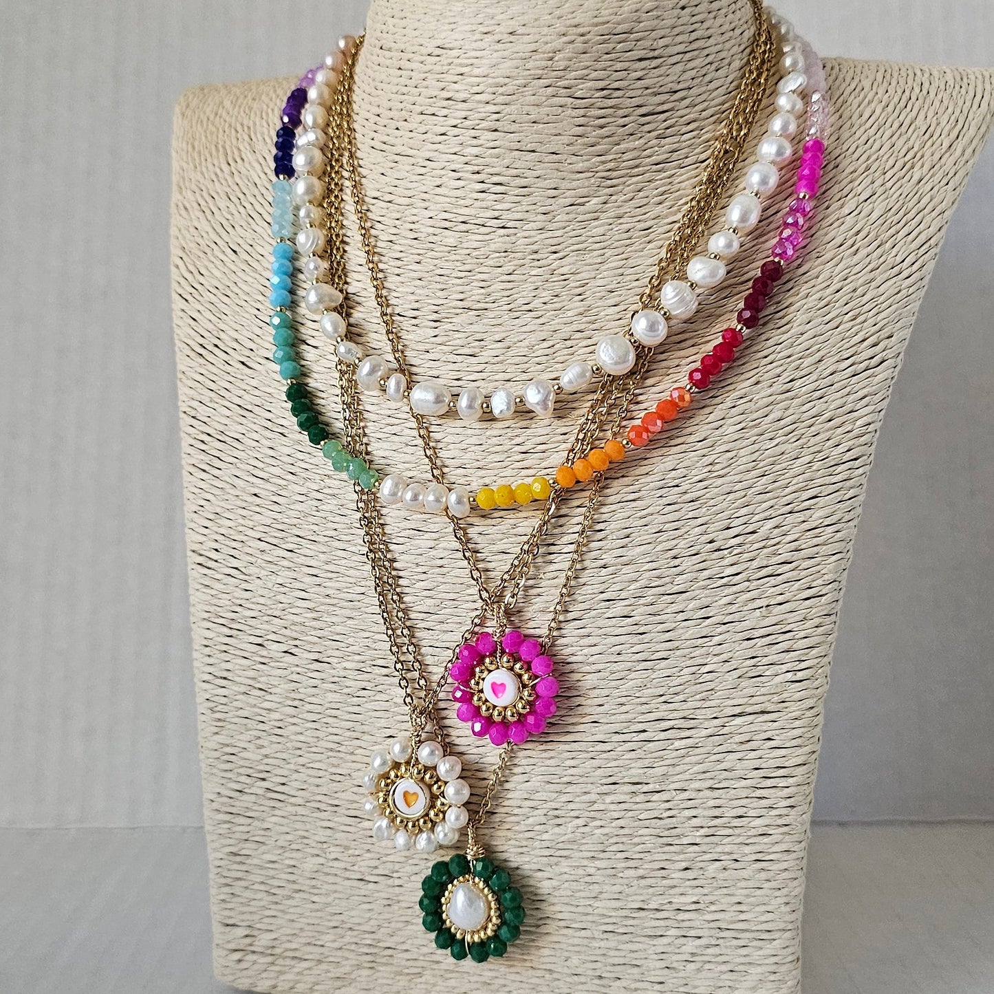 Rainbow Crystals with pearls choker