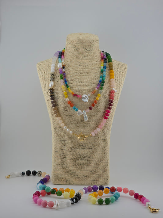Rainbow & Pearls Gemstones Necklaces