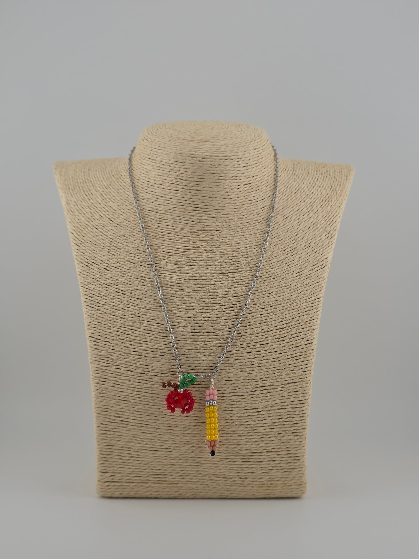 Pencil & Apple Charm necklace