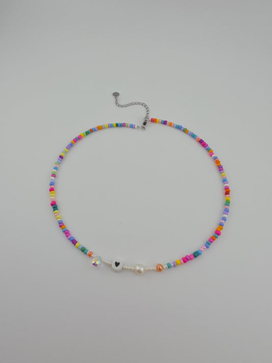 Rainbow Heart Seed Beads Choker