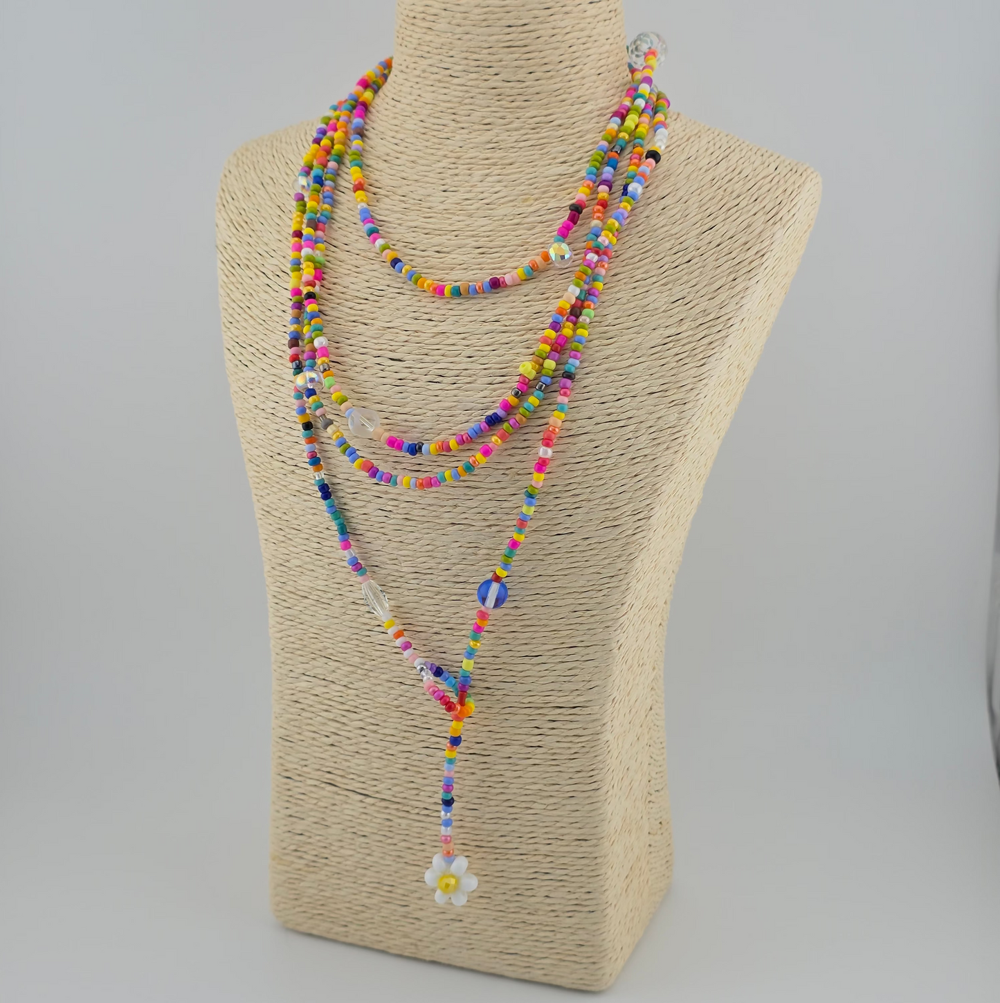 Seed bead Rainbow and Crystals Necklace