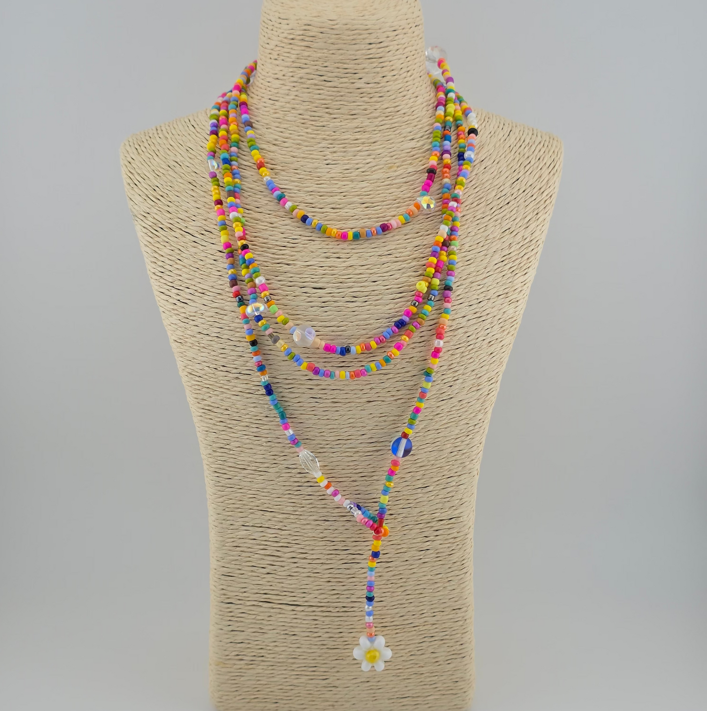 Seed bead Rainbow and Crystals Necklace