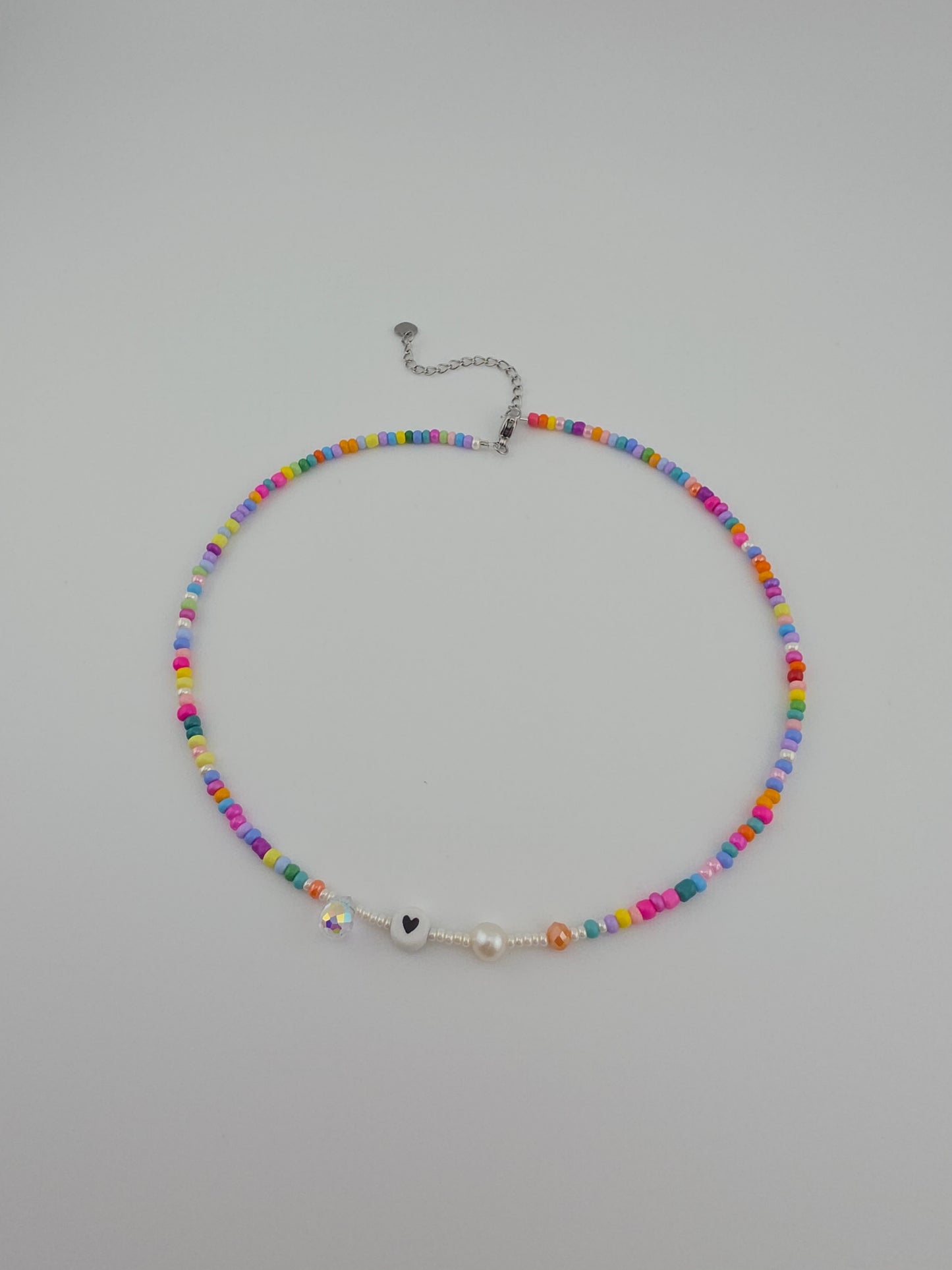 Rainbow Heart Seed Beads Choker